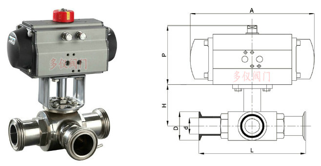 氣動衛(wèi)生級三通球閥結(jié)構(gòu)